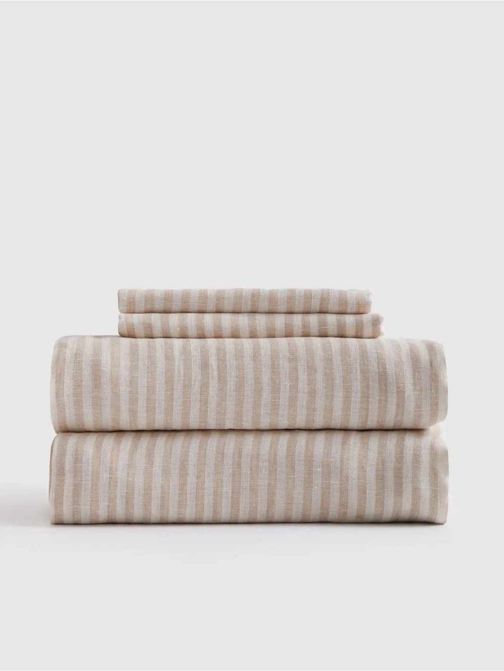 Quince European Linen Striped Sheet Set in Natural and White King 230